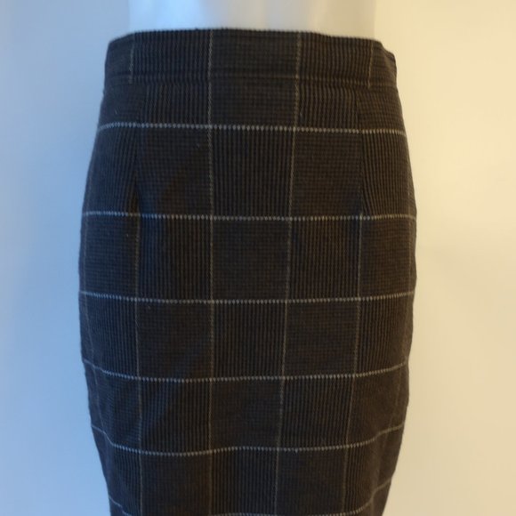 Womens Laurel Dark Navy Blue Taupe Wool Tweed Pencil Skirt 40 US/10 * - Picture 3 of 11
